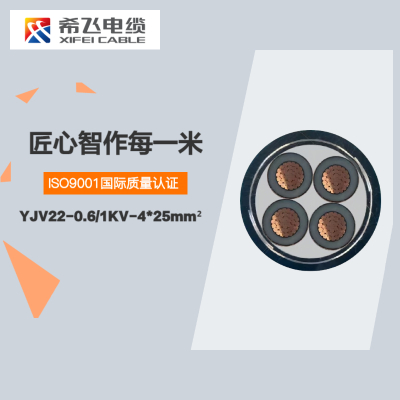 希飞牌 YJV22-0.6/1KV-4*25mm² 铜芯低压铠装电缆 元/米 联系客服 定制商品