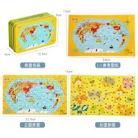 新版中国地图磁性世界拼图少儿版儿童益智早教磁力玩具木质 铁盒装世界地图拼图[60片]