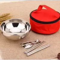 不锈钢碗筷勺餐具包 单人双人便携户外野餐包 旅行野炊套装碗具 单人碗