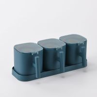 调料盒套装家用组合盐罐调味盒调料罐厨房用品小百货带勺收纳盒 蓝色(方形) 2格调味盒+底座[附赠2个勺子]