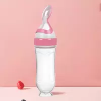 婴儿米糊瓶宝宝硅胶挤压式勺子米糊瓶奶嘴奶瓶站立吸盘米糊瓶 粉色 米糊瓶一个装(硬勺)