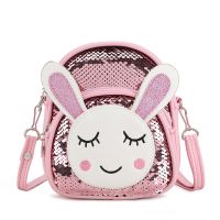 韩版儿童包包 卡通可爱幼儿园书包 时尚亮片双肩包背包女童小包包 粉色 小号兔兔两用高18