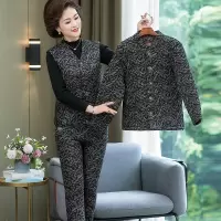 中老年女装棉衣驼绒棉服马甲加绒棉袄棉裤套装三件套妈妈冬装外穿
