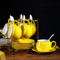 欧式咖啡杯套装 简约陶瓷杯英式欧美陶瓷红茶杯下午茶杯茶具送架