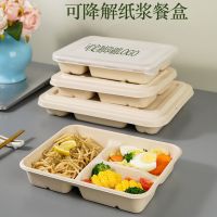 一次性纸浆餐盒三四五六格外卖打包盒环保可降解餐盘托盘饭盒
