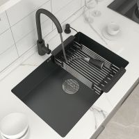 黑色纳米不锈钢洗菜盆304厨房水槽台下盆大单槽水槽洗碗池洗手盆