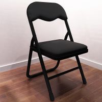 折叠椅子靠背椅家用便携办公椅会议椅简易塑料凳子电脑椅培训椅子 黑架黑色 普通款