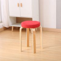 实木高凳子创意简约欧式餐桌凳折叠圆凳家用成人木质板凳布艺椅子 亚麻圆形红色