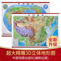 [1260超大精雕版]2022年 中国地图和世界地图 1.26x0.9米 3d立体地形图