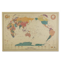 牛皮纸复古世界地图中英文版,标记足迹旅行打卡书房办公室装饰画 世界地图 70*100 单张地图(无装裱框) 独立