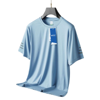 安居先森2119吸湿透气冰丝弹力速干圆领短袖T恤 男款L-5XL 天蓝(件)