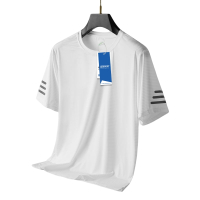 安居先森2119吸湿透气冰丝弹力速干圆领短袖T恤 男款L-5XL 白色(件)