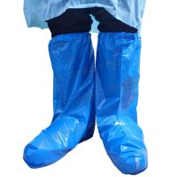 长筒靴套(蓝色)橡筋款10只 塑料防水雨天加厚长筒一次性鞋套靴套防滑养殖场漂流耐磨户外脚套