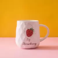 草莓杯红颜(单杯) 陶瓷杯带盖杯子杯子女男咖啡杯茶杯喝水杯子家用陶瓷杯子带盖勺