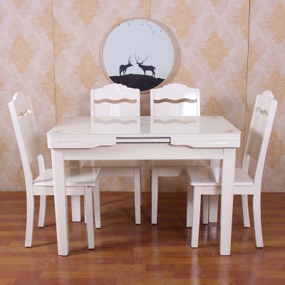 桌椅组合简约休闲实木可伸缩折叠餐桌现代4人小户型钢化玻璃饭桌
