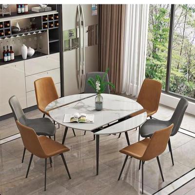 可伸缩岩板餐桌椅组合北欧现代简约折叠俩用可变方可圆家用餐桌