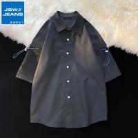 真维斯旗下JSW高级感短袖衬衫男个性帅气胖子大码抽绳5分袖衬衣夏