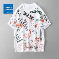 真维斯旗下JSW夏季2022个性涂鸦字母短袖t恤男纯棉薄款宽松白上衣