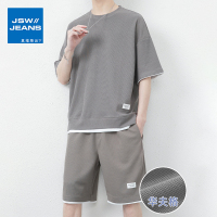 真维斯旗下JSW华夫格短裤套装男夏季冰丝短袖男装一套休闲运动服