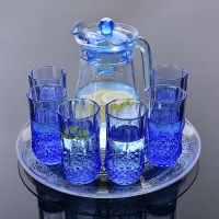 家用玻璃杯子套装6只水杯套装茶杯彩色杯柠檬杯啤酒杯带水壶