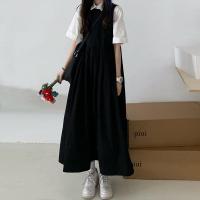 [两面可穿]韩版日系中长款背带连衣裙女学生吊带裙夏季单件套装 黑色背带裙 S