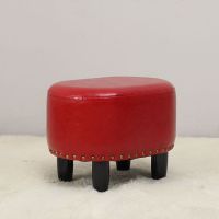 北欧小凳子茶几凳家用客厅创意矮凳皮凳沙发凳美式小皮凳墩子板凳 红色