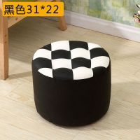 皮客厅圆柱形高圆形小沙发家用蹲蹬凳子坐墩椅子实木欧式皮墩可爱 黑色圆形22高