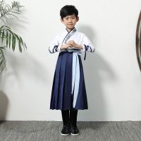 蓝色直袖 100 儿童古装汉服国学中国风改良学生男女演出服三字经朗诵书童演出服