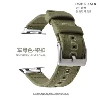 [绿色 银扣] iwatch 6/5/4/SE代 [44mm]送膜 适用applewatch帆布表带iWatch5/4/