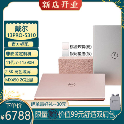 戴尔DELL灵越13pro 5310 13.3英寸酷睿2.5K全面屏EVO高色域超轻薄笔记本电脑11代标压i7-11390H 16G 512G MX450+2G独显 官方标配 粉色