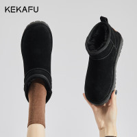 珂卡芙(KEKAFU)雪地靴女2023年新款冬季高帮保暖加绒加厚短筒休闲风面包棉鞋子 黑色跟高2.5cm 35