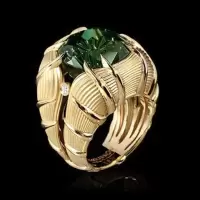新款流行镀金色祖母绿色锆石钻戒女时尚奢华订婚戒指 黄金色 6号