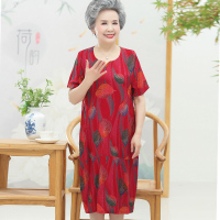 红色叶子 XL(建议85-100斤) 奶奶夏装棉绸连衣裙中老年人女妈妈夏季裙子过膝老人衣服
