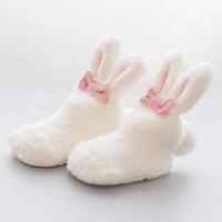 宝宝袜子婴儿袜防滑地板袜毛绒加厚可爱小兔子新生儿秋冬学步鞋套 白色 S码(0-12个月)袜长7-9厘米