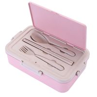 小麦秸秆日式塑料饭盒 餐盒密封保温保鲜盒 学生午餐盒儿童便当盒 小饭盒粉色