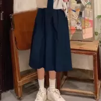 衬衫女学生装学院风jk制服长裙毕业班服高中生夏季套装校服英伦风 [单件]黑色中长裙 S 建议100斤以下