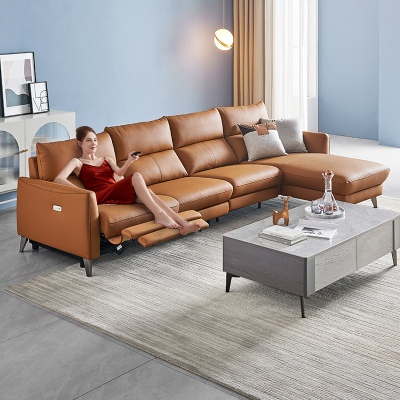 [CBD](618大促)SN-DZ02 CBD现代简约牛皮功能沙发大户型组合客厅家具