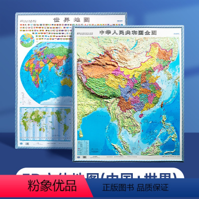 [3D立体地图]中国地图+世界地图+包装配件 [正版]时光学中国地图和世界地图2024新版3D立体墙贴地图墙面装饰高清精