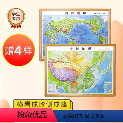 [正版]北斗2024新版中国地图和世界地图中国地图3d立体58.5*43.5cm 凹凸地图立体地图三维沙盘浮雕地形图地
