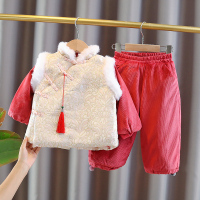 红色 90 儿童唐装女童汉服冬装拜年服女宝宝加厚套装冬款中国风小童过年服