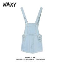 WAXY学生套装设计感小众女装夏季复古宽松高腰牛仔裤休闲背带短裤