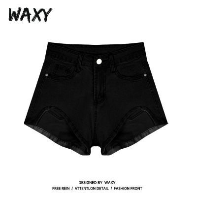 WAXY黑色牛仔短裤女夏季新款学生韩版弹力高腰显瘦百搭超短牛仔裤