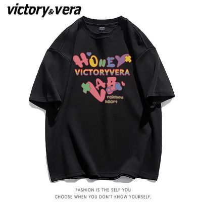 VICTORYVERA夏季新款字母印花短袖t恤女小众学生日系韩版宽松上衣