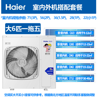 Haier海尔中央空调家用大6p匹家中机一拖五直流变频RFC160MXSAVA(G)(裸机销售 不含安装费)