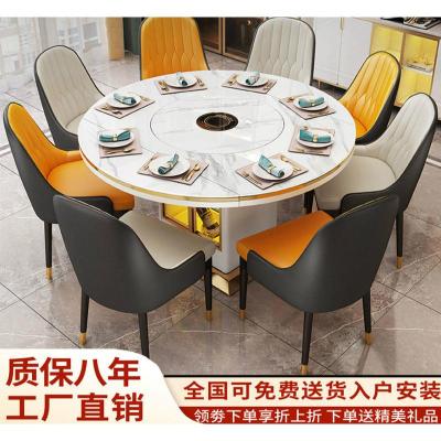 轻奢岩板现代简约带电磁炉餐桌椅组合折叠方圆两用形内置转盘饭桌