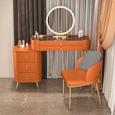 北欧轻奢高级梳妆台卧室现代简约玻璃化妆桌伸缩化妆桌收纳柜一体