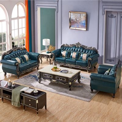 欧式沙发组合123贵妃客厅大户型别墅奢华实木黑檀色真皮美式家具