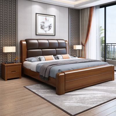 胡桃木实木床1.5米简约中式1.8米双人床主卧软靠大婚床轻奢经济型