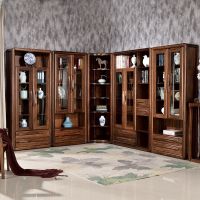 全实木黑胡桃木书柜现代中式家用原木书房储物收纳柜书架带玻璃门