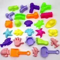太空沙模具27件 儿童太空沙工具海星贝壳小手脚模具玩沙沙漏铲子城堡卡通印模玩具